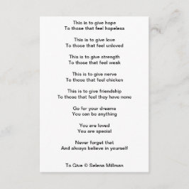 "Till Ge" Dikt Tilläggskort