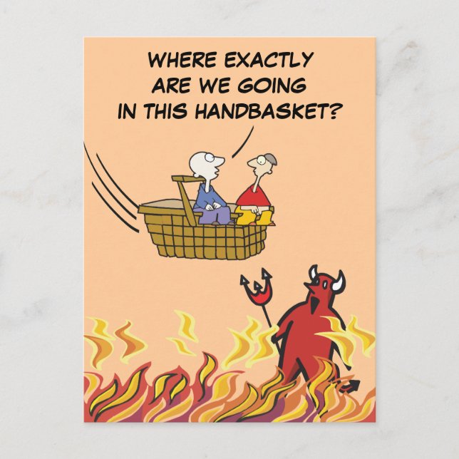 Till helvetet i en handkorg vykort (Framsida)