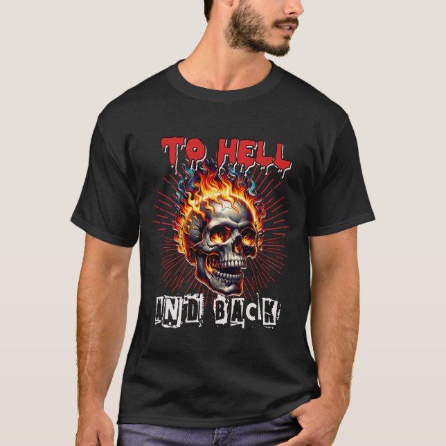 Till Helvetet och Bakgrundsflamma Skull T Shirt (Framsida)