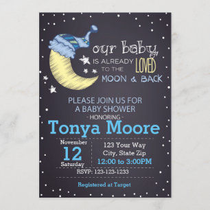 Till inbjudan till Måne och Back Baby Shower (pojk