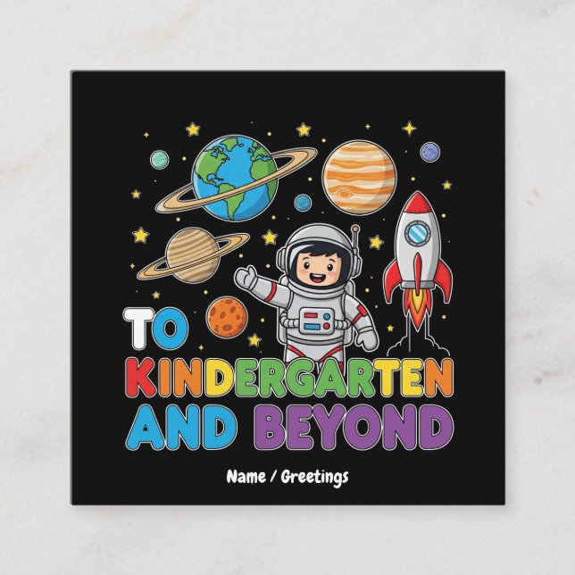 Till Kindergarten och bortom Astronaut Funny Kids Fyrkantigt Visitkort (Framsida)