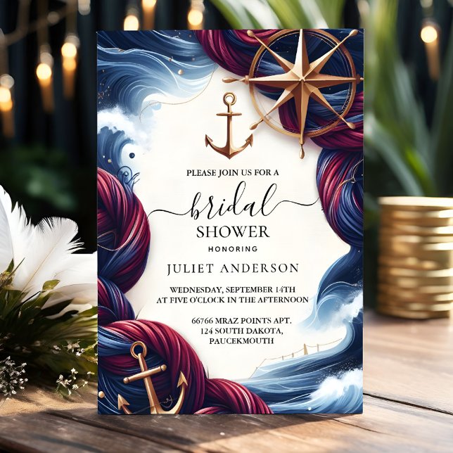 Till Knot Boat Frakt Navy Blue Nautical Möhippa Inbjudningar (Skapare uppladdad)