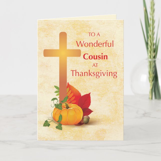 Till kusin vid Thanksgiving med Kor och Pumpkin Kort (Framsida)