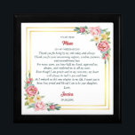 Till Mamma på min Bröllopsdag Gift Wooden Keepsak Minnesask<br><div class="desc">Ett örtfilt "Gift for Budens mamma eller Mor of the Groom Wooden Keepsakbox". Den här vackert designade punkten har en delikat vattenfärgsblomma av blommigt och en elegant av gräns av guld, som symboliserar kärlek och uppskattning. Budskapet "Till min Mamma på min Bröllopsdag" lägger till en personlig beröring och skapar det...</div>