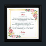 Till Mamma på min Bröllopsdag Gift Wooden Keepsak Minnesask<br><div class="desc">Ett örtfilt "Gift for Budens mamma eller Mor of the Groom Wooden Keepsakbox". Den här vackert designade punkten har en delikat vattenfärgsblomma av blommigt och en elegant av gräns av guld, som symboliserar kärlek och uppskattning. Budskapet "Till min Mamma på min Bröllopsdag" lägger till en personlig beröring och skapar det...</div>
