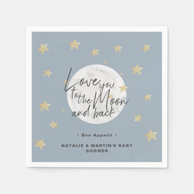 Till Måne & Back Boy Baby Shower Papper Pappersservett (Framsidan)