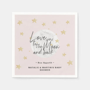 Till Måne & Back Girl Baby Shower Papper Pappersservett