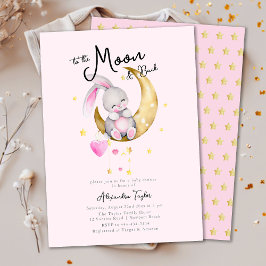 Till Måne & Back Rabbit Rosa Girl Baby Shower Inbjudningar