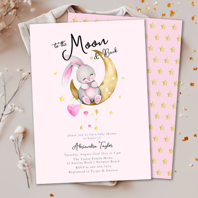 Till Måne & Back Rabbit Rosa Girl Baby Shower Inbjudningar (Skapare uppladdad)