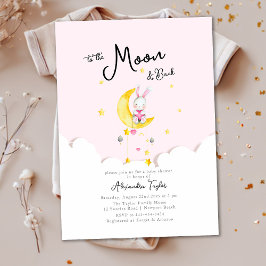 Till Måne bak på kanin Rosa Heart Girl Baby Shower Inbjudningar