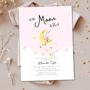 Till Måne bak på kanin Rosa Heart Girl Baby Shower Inbjudningar