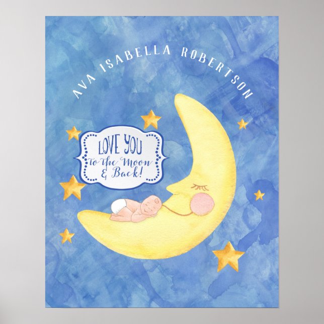 Till Måne vid Baby Namn,, vattenfärg Poster (Framsidan)