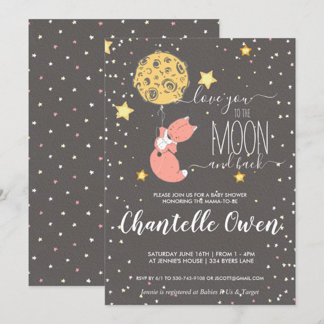Till Månen Baby Shower Inbjudan (Fram/baksida)