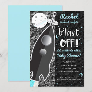 TILL MÅNEN Rymdskepp Baby Shower Inbjudningar