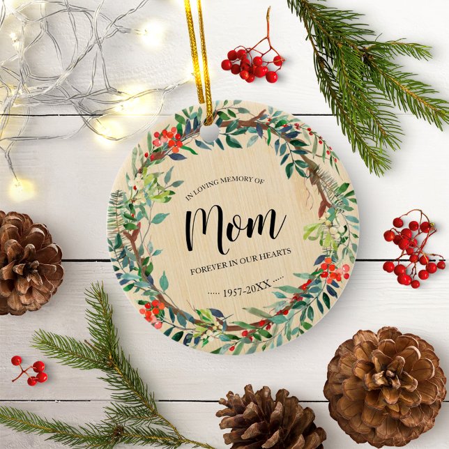 Till min älskade mamma - rustik krans minnesmärke julgransprydnad keramik (Skapare uppladdad)