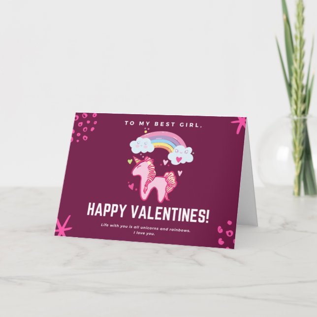 Till min bästa flicka Unicorn Valentine Kort (Framsida)