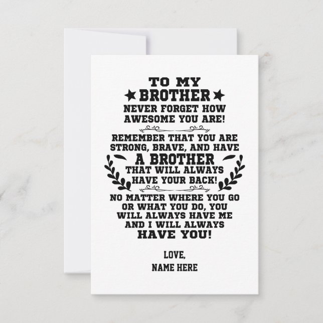 Till min brodergåva från bror med eget namn tack kort (Framsida)