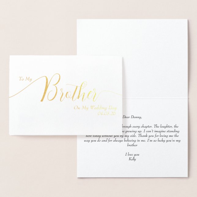 Till min bror på min bröllopsdag Elegant handstil Folierat Kort (Display)