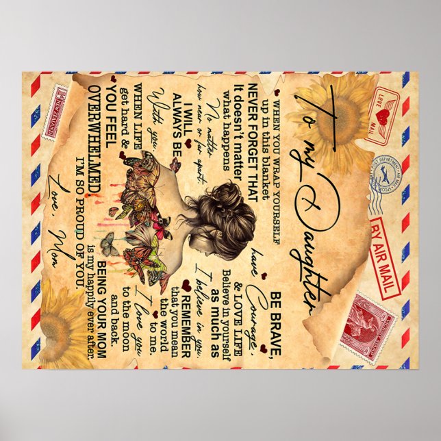 Till min dotter Butterflies Birthday Gift Idea Poster (Framsidan)