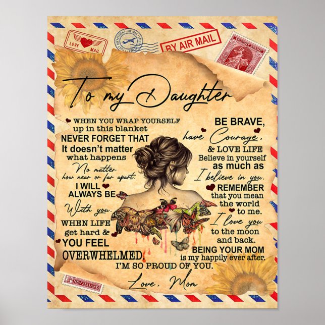 Till min dotter Butterflies Birthday Gift Idea Poster (Framsidan)
