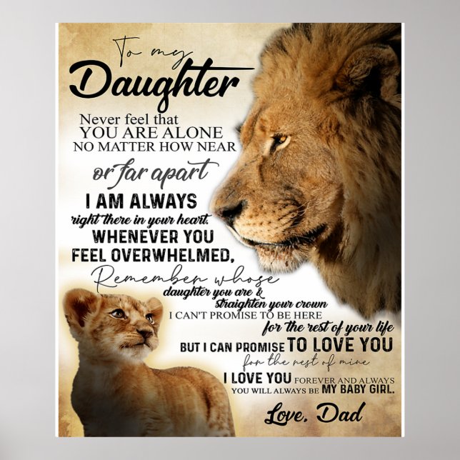 Till min dotter Lejon Familjefytt, Dotter Birthday Poster (Framsidan)
