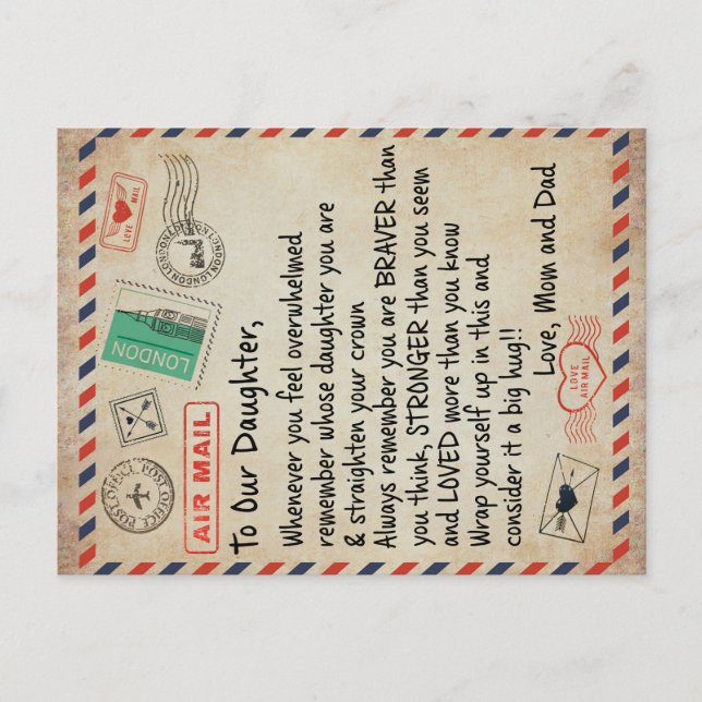 Till Min Dotter Present, Kärleksbrev Till Vår Dott Meddelande Vykort (Framsida)