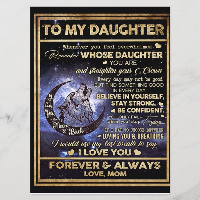 Till min dotter Varg Birthday Gift, Lusnyj Gift Meny (Framsida)