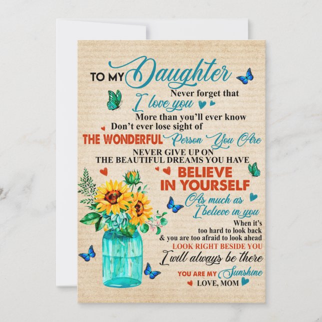 Till min dottergåva,Butterfly Älskare,Solrosgåva Julkort (Framsida)