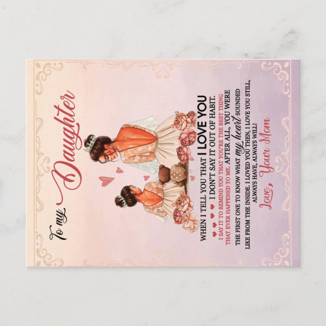 Till min dottergåva, dotter och Mamma, Kärlek Brev Vykort (Framsida)