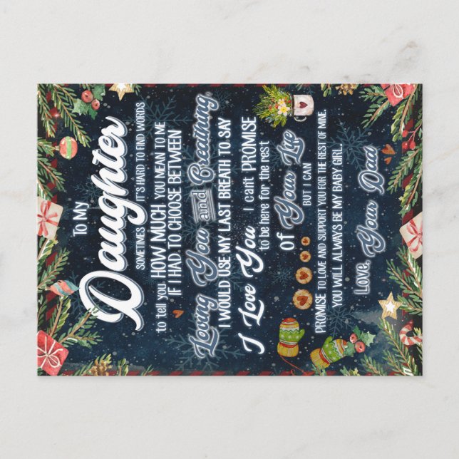 Till min dottergåva, Jul Brev till dotter Meddelande Vykort (Framsida)