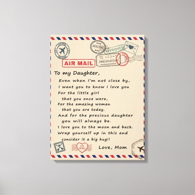 Till min dottergåva, Kärlek-Brev-dottern och Mamma Canvastryck (Framsida)