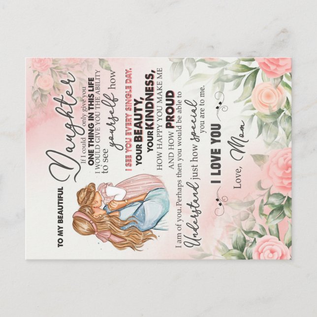 Till min dottergåva, Kärlek-Brev-dottern och Mamma Vykort (Framsida)