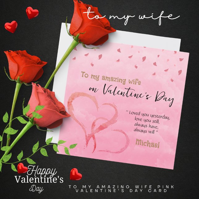 Till min Fantastisk rosa Alla hjärtans dagskort Julkort (To my Amazing Wife pink Valentine's Day Card)