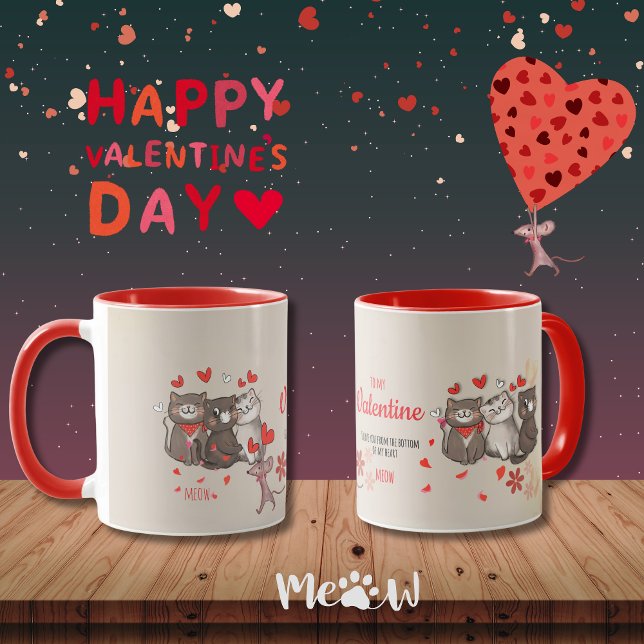 Till min favorit i Valentine Meow-Kattdjuret Mugg (To my Valentine Meow Feline favorite Mug red handle)