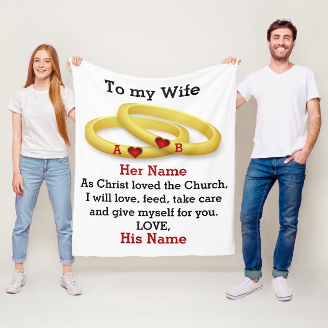 Till min fru för hennes bröllop par ring monogram fleecefilt (På plats)