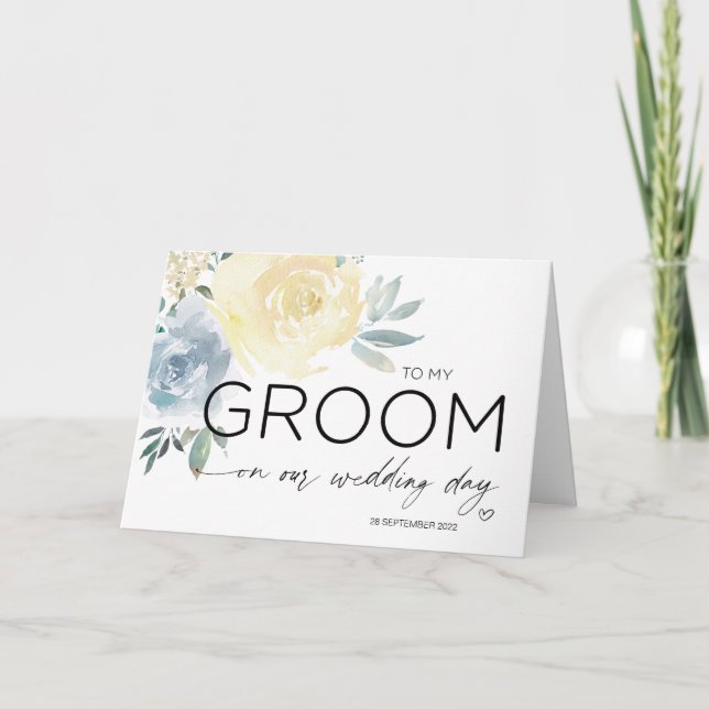 Till min Groom Bröllop-gåva från Bride Blåa blommo Kort (Framsida)