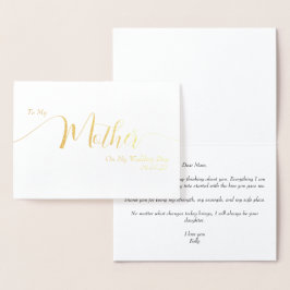 Till min mamma på min bröllopsdag Elegant script Folierat Kort