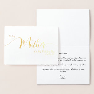 Till min mamma på min bröllopsdag Elegant script Folierat Kort