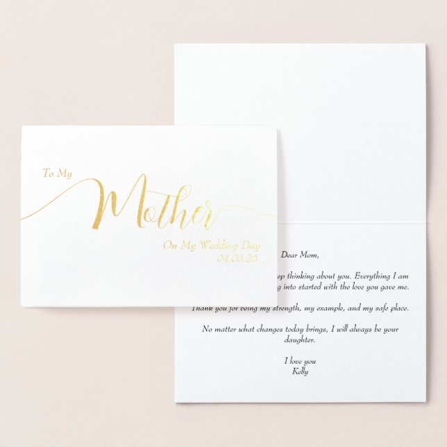 Till min mamma på min bröllopsdag Elegant script Folierat Kort (Display)