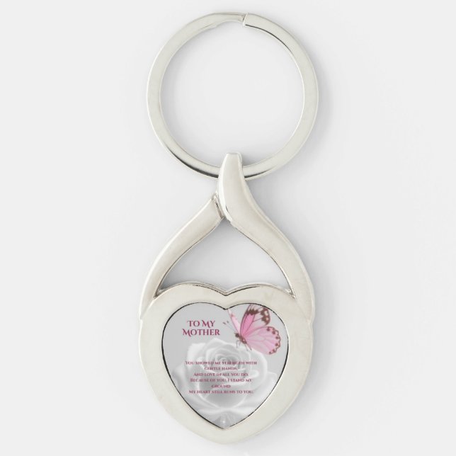 Till min mor twisted heart silverfärgad nyckelring (Framsidan)