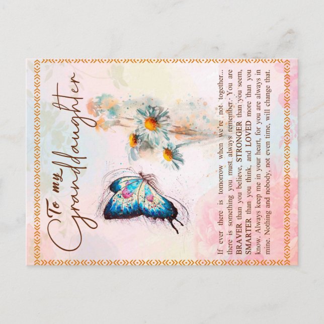 Till min mordotter Gift, Cute Butterfly Älskare Gi Meddelande Vykort (Framsida)