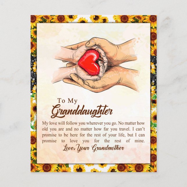 Till min mordotter Solrosgåva från mormor Flygblad (Framsidan)