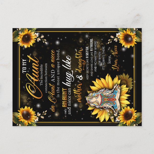 Till min Moster-gåva, Cute Solrosgåva från Niece Meddelande Vykort (Framsida)