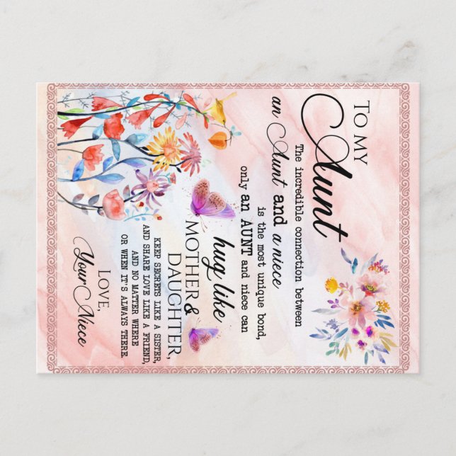 Till min Moster-gåva från Niece Meddelande Vykort (Framsida)