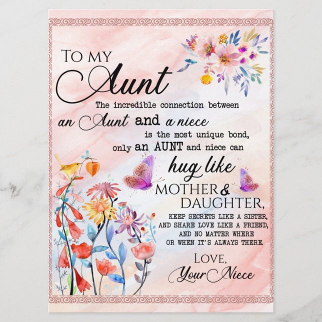 Till min Moster-gåva från Niece Meny (Framsida)