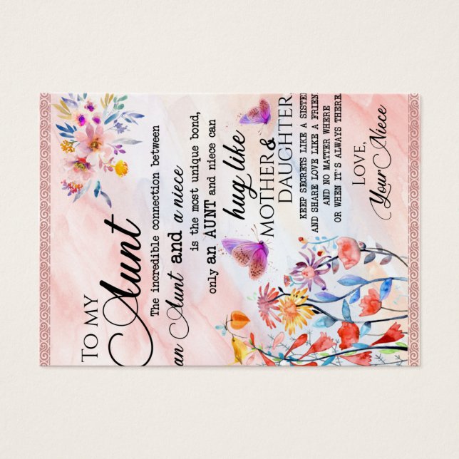 Till min Moster-gåva från Niece Visitkort (Framsidan)