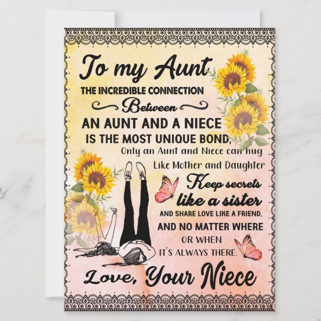 Till min Moster-gåva, solrosgåva från Niece (Framsida)