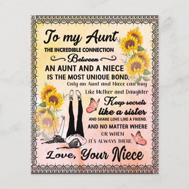 Till min Moster-gåva, solrosgåva från Niece Flygblad (Framsidan)