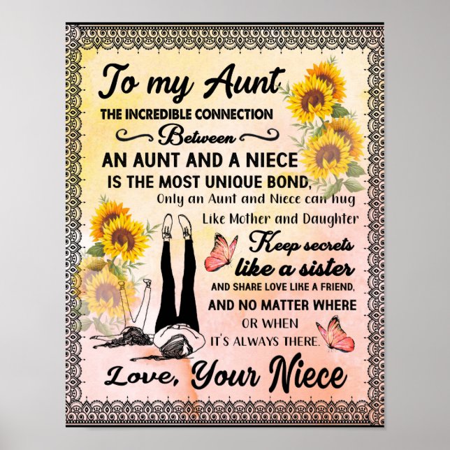 Till min Moster-gåva, solrosgåva från Niece Poster (Framsidan)