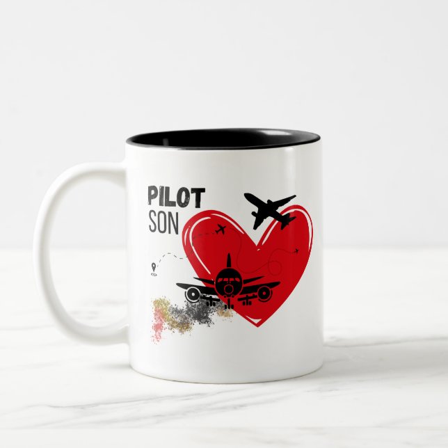 "Till min son - Fly High, Dream Big Pilot Mugg" Två-Tonad Mugg (Vänster)